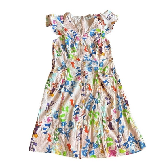 Tanya Taylor Dresses & Skirts - Tanya Taylor Light Pink Colorful Floral Print Dress Midi Short Sleeve Size 18